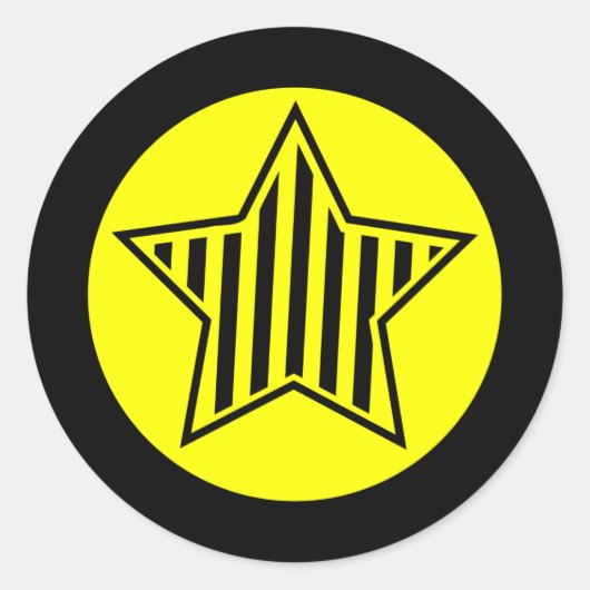 Gele en Zwarte Star Ronde Sticker (Voorkant)