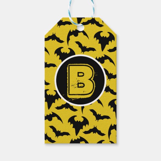 Gele en zwarte vleermuizen Halloween Party Cadeaulabel (Voorkant)