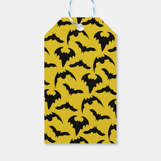 Gele en zwarte vleermuizen Halloween Party Cadeaulabel (Achterkant)