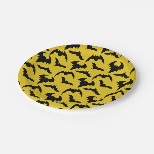 Gele en zwarte vleermuizen Halloween Party Papieren Bordje (Gekanteld)