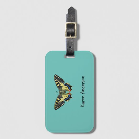 Gele en zwarte vlinder bagagelabel (Voorkant (verticaal))