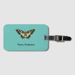 Gele en zwarte vlinder bagagelabel