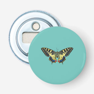 Gele en zwarte vlinder button flesopener