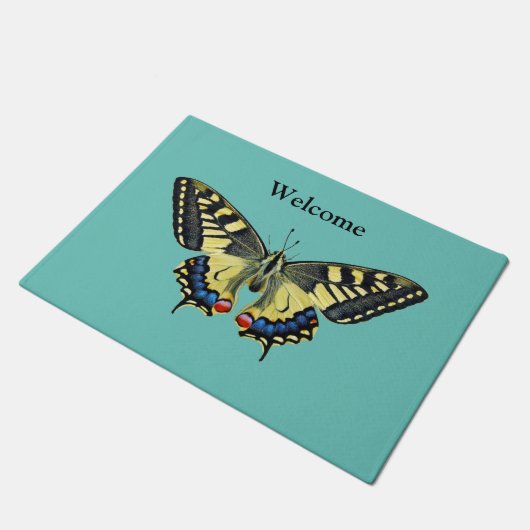 Gele en zwarte vlinder deurmat (Schuin)