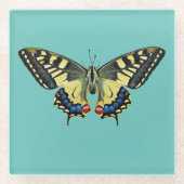 Gele en zwarte vlinder glazen onderzetter (Voorkant)