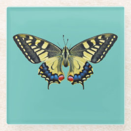 Gele en zwarte vlinder glazen onderzetter