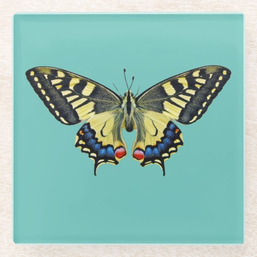 Gele en zwarte vlinder glazen onderzetter (Voorkant)