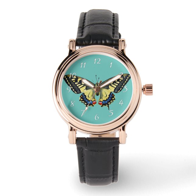Gele en zwarte vlinder   horloge (Voorkant)