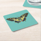 Gele en zwarte vlinder kartonnen onderzetters (Schuin)