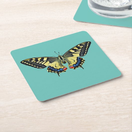 Gele en zwarte vlinder kartonnen onderzetters (Schuin)