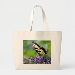Gele en zwarte vlinder op lavender grote tote bag