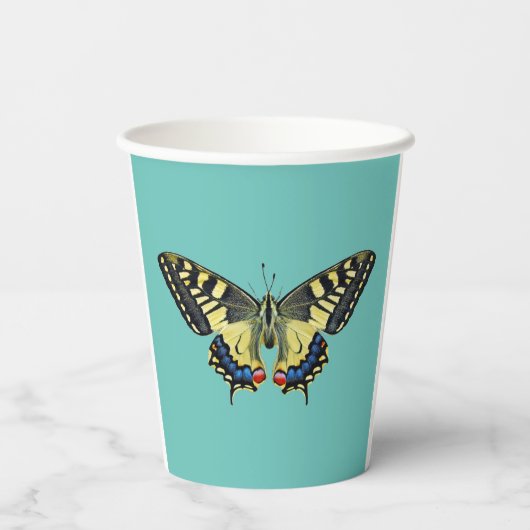 Gele en zwarte vlinder papieren bekers (Achterkant)