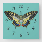 Gele en zwarte vlinder vierkante klok (Voorkant)
