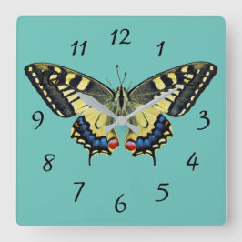 Gele en zwarte vlinder vierkante klok
