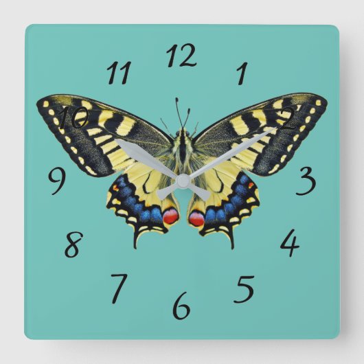 Gele en zwarte vlinder vierkante klok (Voorkant)