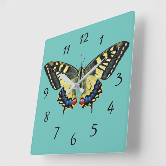 Gele en zwarte vlinder vierkante klok (Hoek)