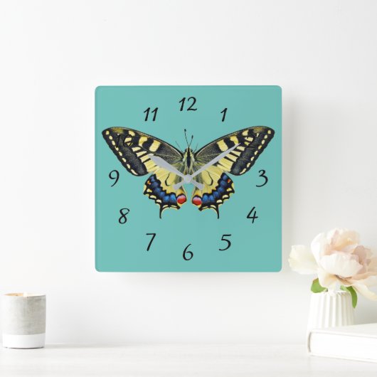 Gele en zwarte vlinder vierkante klok (Huis)