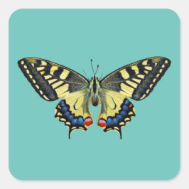 Gele en zwarte vlinder vierkante sticker