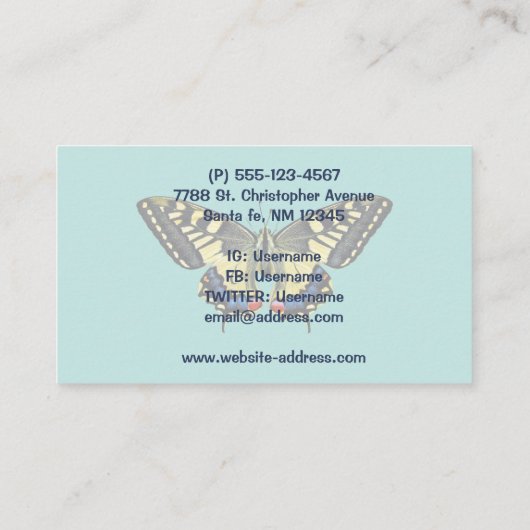 Gele en zwarte vlinder visitekaartje (Achterkant)