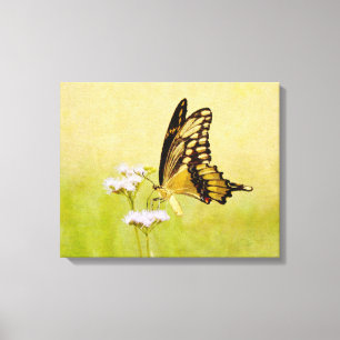 Gele en Zwarte Vlinder Wildflower Art Print