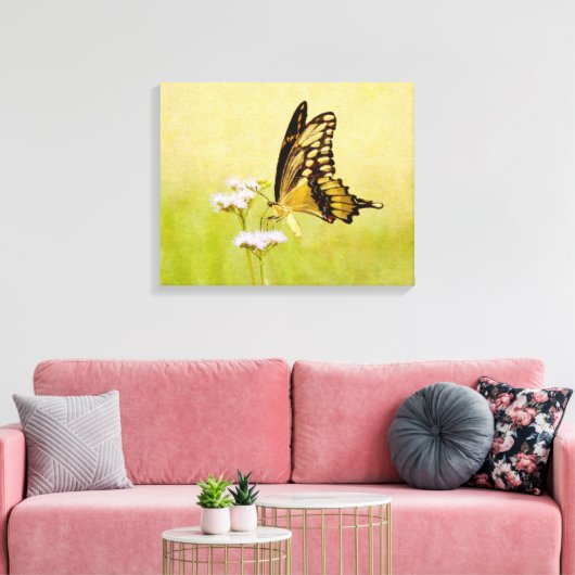 Gele en Zwarte Vlinder Wildflower Art Print (Insitu (Woonkamer))