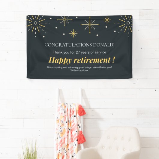 Gele en zwarte vuurwerkvonken met pensioen spandoek (Insitu)