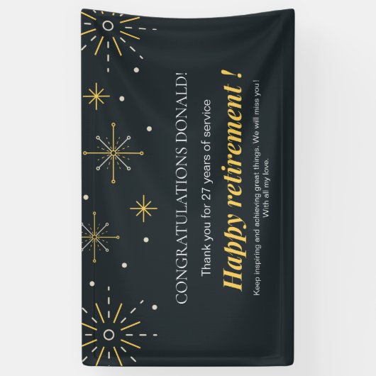 Gele en zwarte vuurwerkvonken met pensioen spandoek (Verticaal)