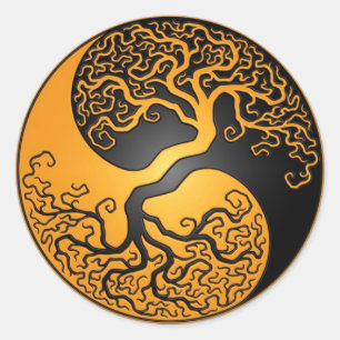 Gele en Zwarte Yin Yang Tree Ronde Sticker