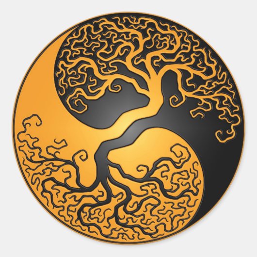 Gele en Zwarte Yin Yang Tree Ronde Sticker (Voorkant)