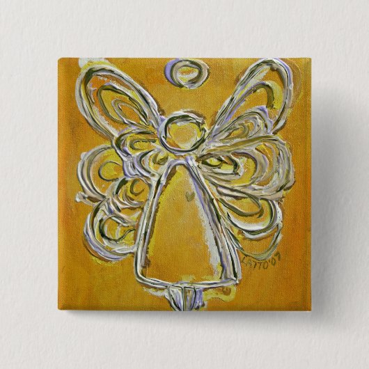 Gele Engel Knop of Speld Vierkante Button 5,1 Cm (Voorkant)