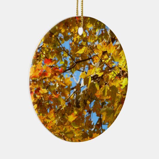 Gele esdoornbladeren en blauwe lucht keramisch ornament (Rechts)