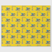 Gele excavator Gift Wrap, Bouw Cadeaupapier (Vlak)