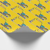 Gele excavator Gift Wrap, Bouw Cadeaupapier (Hoek)