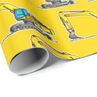 Gele excavator Gift Wrap, Bouw Cadeaupapier