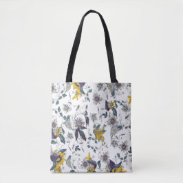 Gele exotische bloemen op wit tote bag