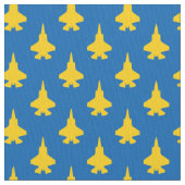 Gele F-35 Lightning Fighter Jet Pattern op Blauw Stof (Close Up)