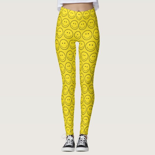Gele Face Smile Grinning Leggings (Voorkant)