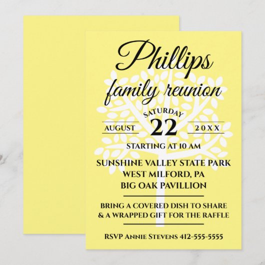 Gele Familie Reünie Witte Boom Silhouet Kaart (Voorkant / Achterkant)