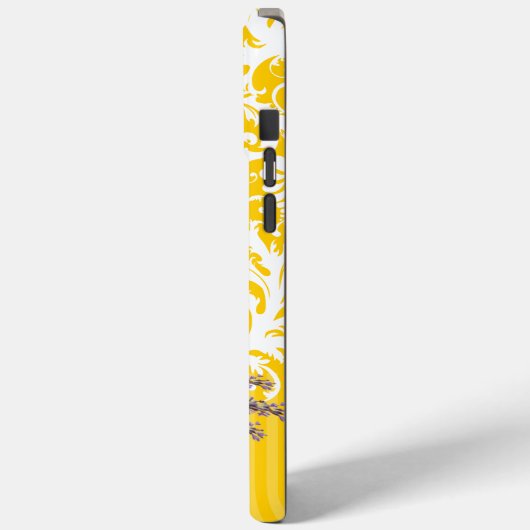 Gele Faux Rhinstone Gepersonaliseerde Damask iPhon Case-Mate iPhone Case (Achterkant / Links)