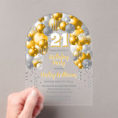 Gele feestballonnen 21ste verjaardagsfeest acryl uitnodigingen (Insitu (Draagbaar))