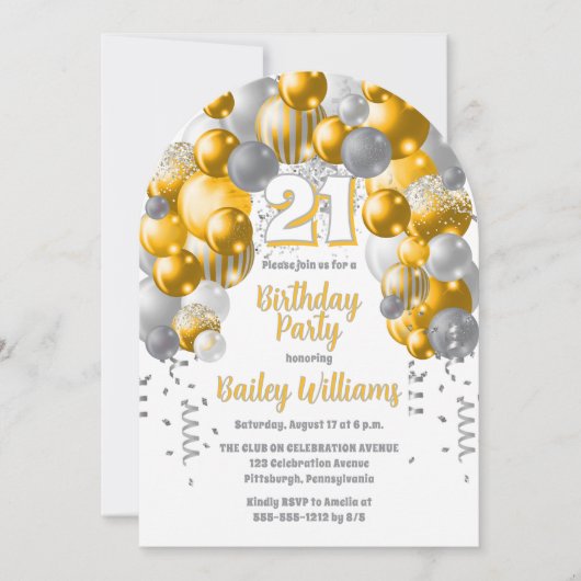Gele feestballonnen 21ste verjaardagsfeest kaart (Voorkant)