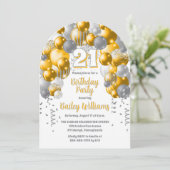 Gele feestballonnen 21ste verjaardagsfeest kaart (Staand voorkant)