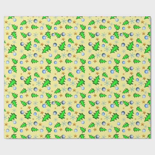 Gele feestdag met kerstsymbolen Wra Cadeaupapier (Vlak)