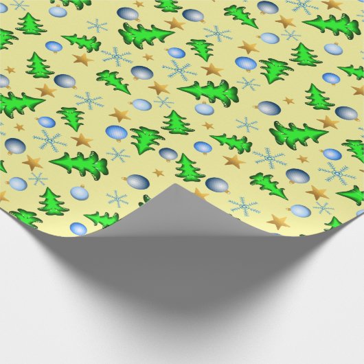 Gele feestdag met kerstsymbolen Wra Cadeaupapier (Hoek)
