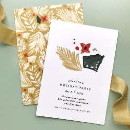 Gele Festive Botanical Holiday Party Invitation Feestdagenkaart