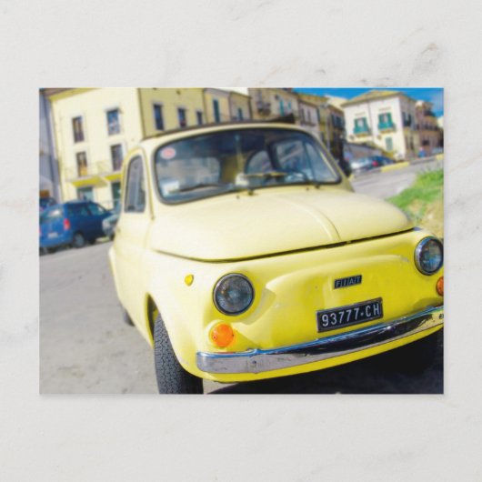 Gele Fiat 500, Cinquecento in Italië Briefkaart (Voorkant)