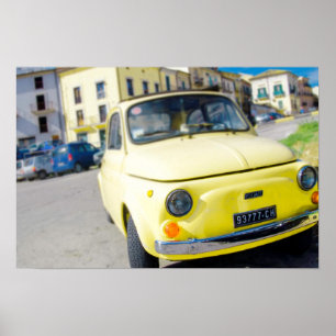 Gele Fiat 500,  Cinquecento in Italië Poster