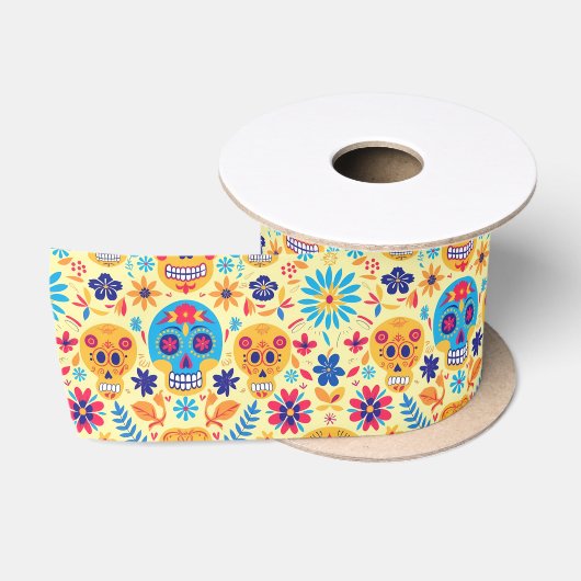 Gele Fiesta Calaveras Satijnen Lint (Spoel)