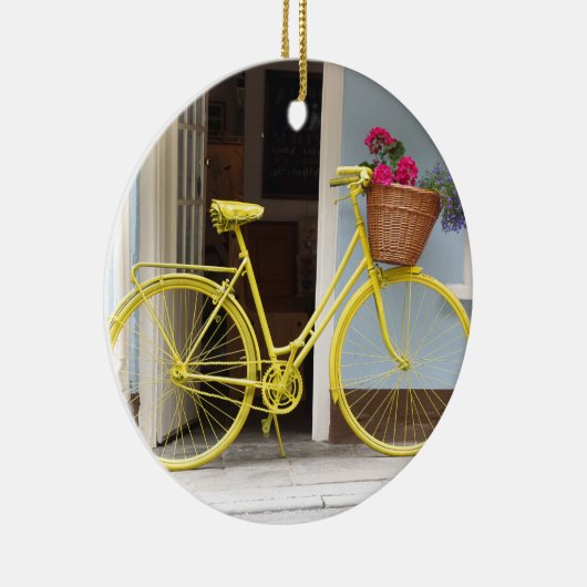  gele fiets en bloemmandje keramisch ornament (Rechts)