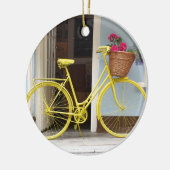  gele fiets en bloemmandje keramisch ornament (Links)